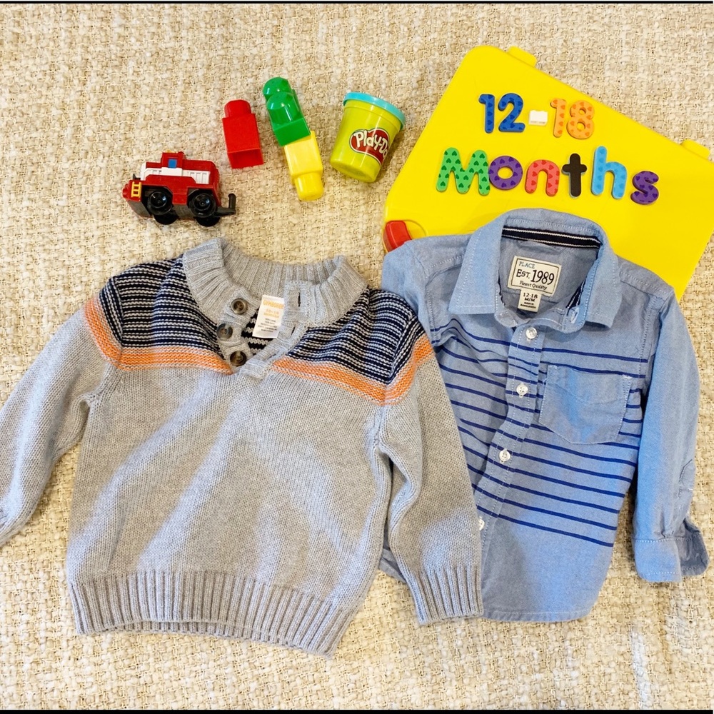 2 Boys 12-18 Months Long Sleeve Shirt and Sweater